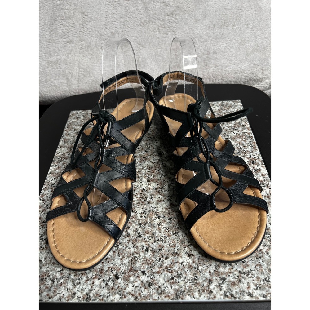 Naturalizer Whimsy Black Leather Caged Gladiator Wedge Sandals Womens 9.5M